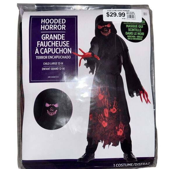 New Amscan Hooded Horror Costume Set With Mask halloween boys size large 12-14 - Picture 4 of 6